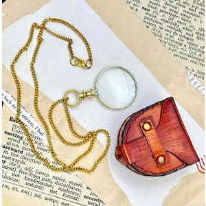 Monocle Pocket Monocle Brass Magnifying Glass Vintage magnifiers Retro Steampunk Magnifier with Leather Box Loupe Magnifier Reading Art Craft Gift Collectible Keepsake Stock Filler (Brass Gold)