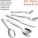 E-far 60-Piece Silverware Set, Stainless Steel Flatware Set Service for 12, Tableware Cutlery Set for Home Restaurant Party, Dinner Forks/Spoons/Knives, Square Edge & Mirror Polished, Dishwasher Safe