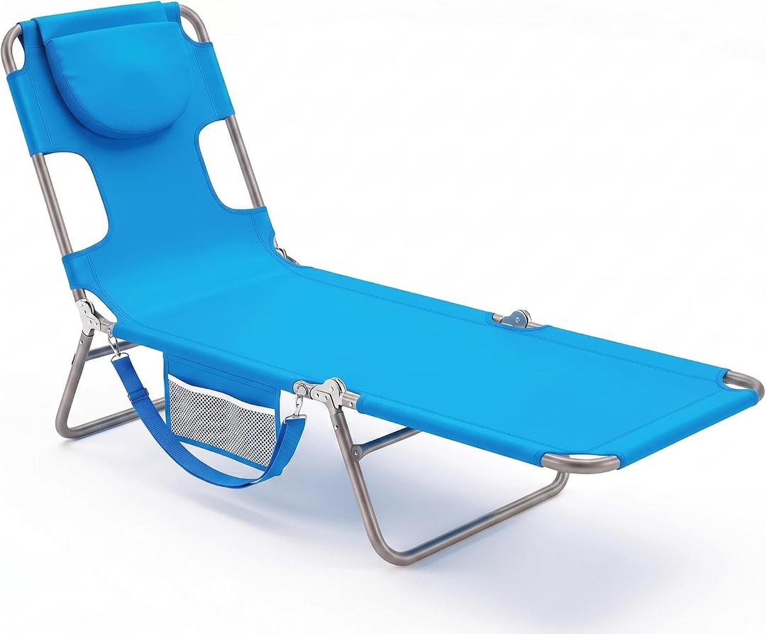 DUMOS Lounge Chair Outdoor, Beach Tanning Chair with Face Hole, Blue, 71.9×21.5×11.8 IN