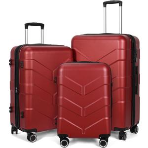 Luggage Sets 3 Piece with Spinner Wheel, Hardside Suitcase Set with TSA Lock, Expandable Travel Luggage for Women, Red (20in, 24in, 28in)