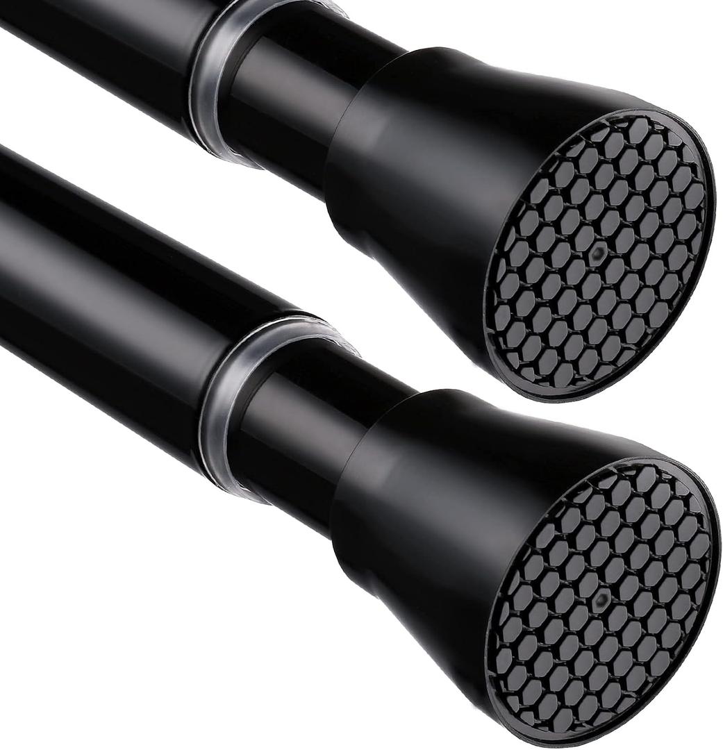 2 Pack Black Tension Curtain Rod 30 to 64 Inch,Adjustable Curtain Rod,Shower Tension Curtain Rod No Drilling,7/8" Spring Curtain Rods for Windows Closet Doorway Door