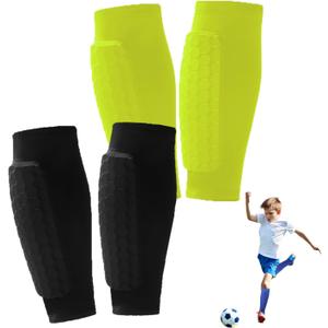 2 Pairs Soccer Shin Guards for Kids Youth Adult,Shin Guards Soccer Calf Compression Sleeve with Honeycomb Pads,Lightweight Shin Protector Support for Baseball MTB FootballBoys Girls Protective Gear (Small, Black+Green)