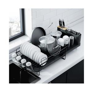 Kitsure Large Dish Drying Rack - Extendable Dish Rack, Multifunctional Dish Rack for Kitchen Counter, Anti-Rust Dish Drainers with Cutlery & Cup Holders 19.2"-26.7" L x 12.9" W, Black