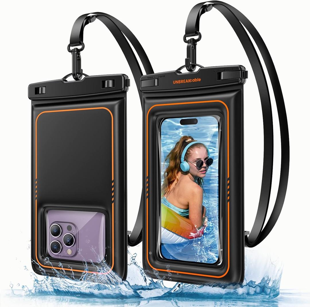 UNBREAKcable Floating Waterproof Phone Pouch 2 Pack, IPX8 Waterproof Phone Case Dry Bag Kayak/Beach/Cruise Travel Essentials, Water Proof Pouch for iPhone 16 15 Pro Max, Samsung S25 Ultra S24 S23-7" (7.0 inch)