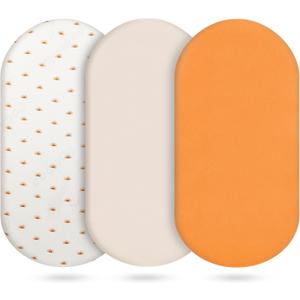 Muslin Bassinet Sheets 3 Pack, Orange | Cotton, Baby Girl and Boy, Breathable, Oval Fitted, Universal Rectangle & Oval, 28x14 to 33x18