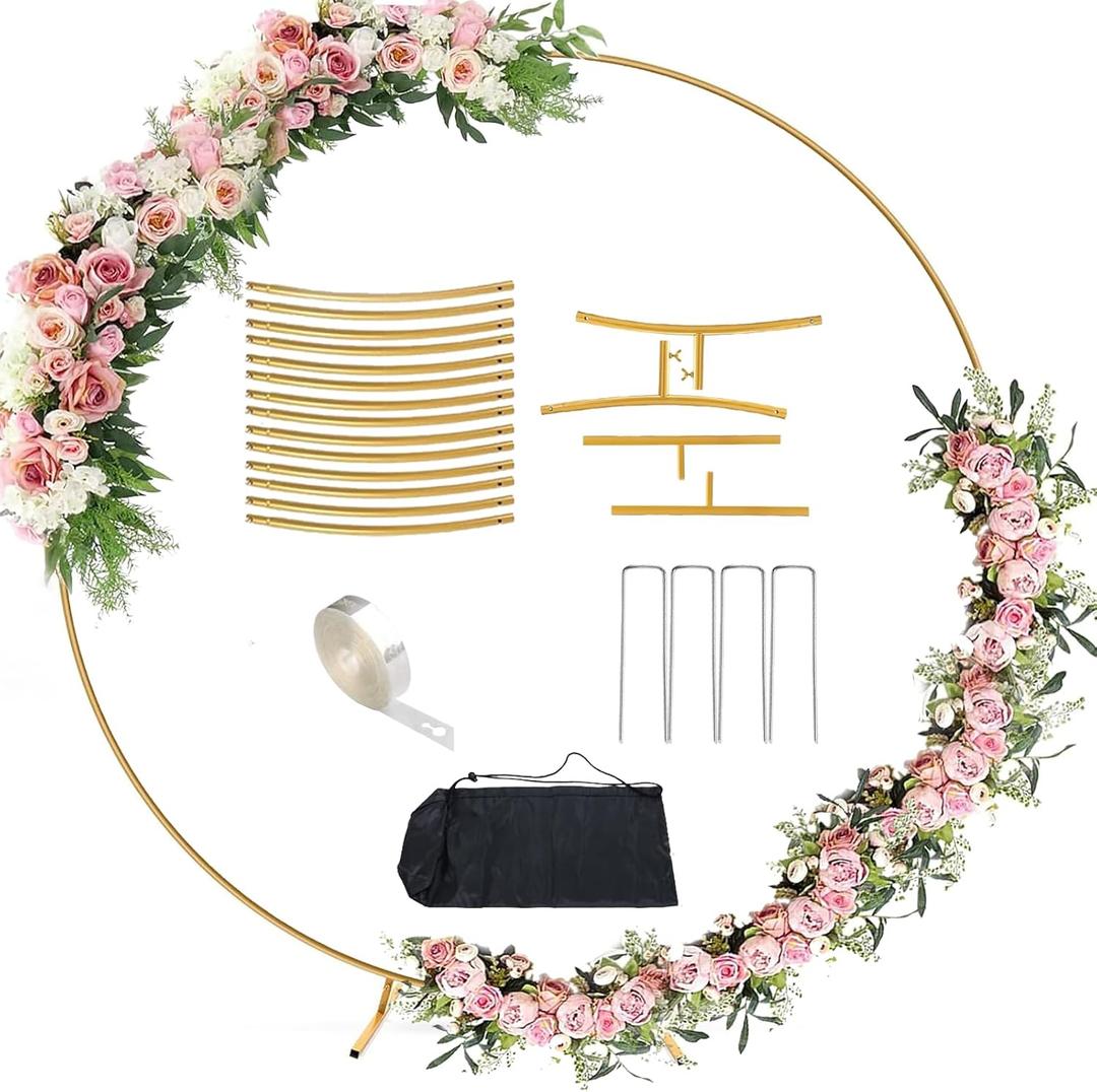 Antizz 6.6FT Round Arch Stand kit Metal Circle Backdrop Stand Wedding Arches with Storage Bag for Gender Reveal Baby Shower Ceremony Birthday Party Decorations (2M, Gold)