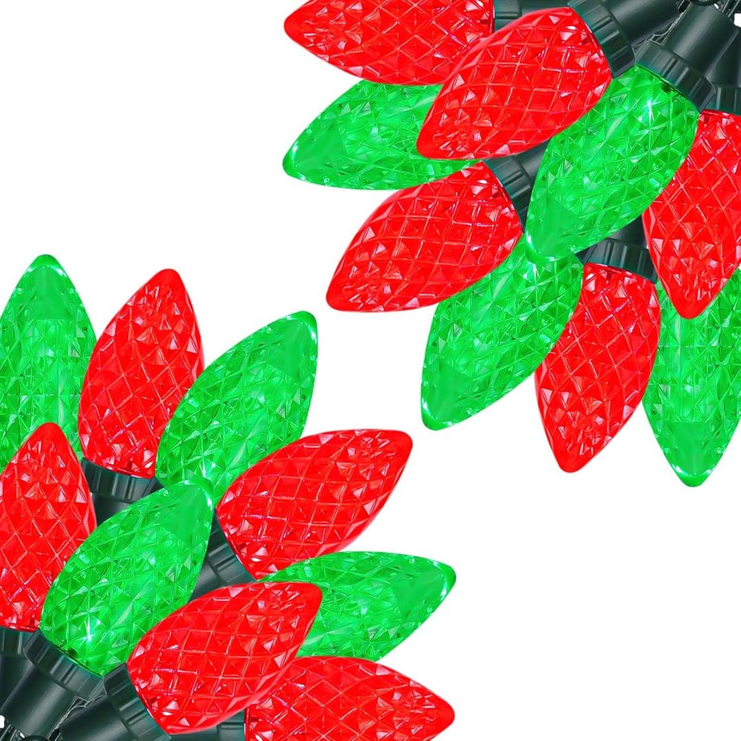 2-Pack Connectable C9 Christmas LED String Lights, Total 66 FT 100 LED Christmas Lights Plug in with 29V Safe Adapter, Waterproof Decorative Lights Indoor Outdoor for Xmas Decorations (Red and Green)