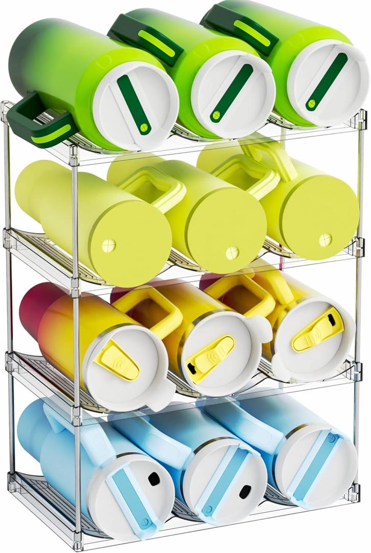 Yieach Larger Compartments Stackable Water Bottle Organizer for 40 oz Stanley Cup Holder,Yeti and Other Tumbler Organizer,4 Tier Rack and Waterbottle Storage Rack for Kitchen Cabinets,Countertop