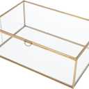 HighFree Vintage Glass Box with Lid - Clear Jewelry Glass Display Box Keepsake Box - Home Decor Decorative Box for Trinket Rings Bracelet (Gold, Large)
