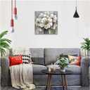 Woxfcart Living Room Flower Canvas Wall Art, White Floral Picture with Gold Decoration for Gray Bedroom Home Office Decor 24 x 24 Inch