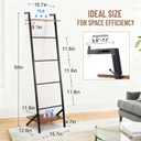 5 Tier Blanket Ladder with Shelf and Hooks, 4.8ft Metal Ladder Shelf Blanket Holder Storage Rack for Living Room, Free Standing Blanket Rack for Storage and Home Decor
