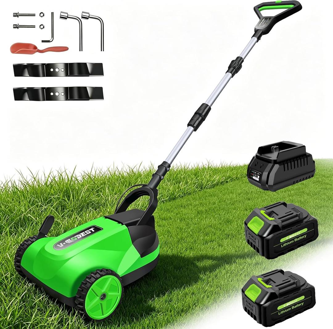 Small Electric Lawn Mower, Mini Cordless Lawn Mower with 2x4.0Ah Batteries