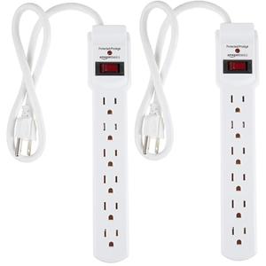 Amazon Basics Surge Protector Power Strip, 6-Outlet with 200J Protection, Circuit Breaker, LED Indicator, On/Off Switch, Wall-Mounting, 2ft Extension Cord, White, 2-Pack