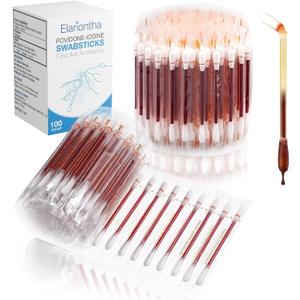 FSA Eligible, HSA Listed Item, 100 Pack Iodine First Aid Swabs Sterile Disinfection Cotton Sticks, Single-Use Portable Wound Care for Home, Travel, Camping & Minor Injuries