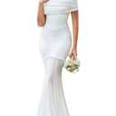 HTZMO Women Off Shoulder Fall Wedding Guest Formal Bodycon Maxi Dress White (M)