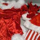 SOMSOC 5 Pack Women Mrs Claus Christmas Costume Set Velvet Dress with Belt Striped Over Knee High Socks Santa Hat Gloves 2XL