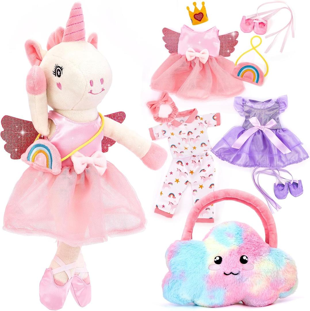 Unicorns Toys for Girls Age 4-6 Ballerina Doll Stuffed Animal Girl Toys Age 4-5 Ballet Dress up Doll with Plush Bag 4 Year Old Girl Birthday Gifts 5 Year Old Girls Dance Recital Gifts, Graduation Gift, 15.75 Inches