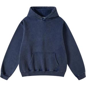 Mens Oversized Hoodies Pullover Vintage Sweatshirt Acid Wash Heavyweight Plush Cotton Baggy Streetwear Top Athletic (Large, Blue)