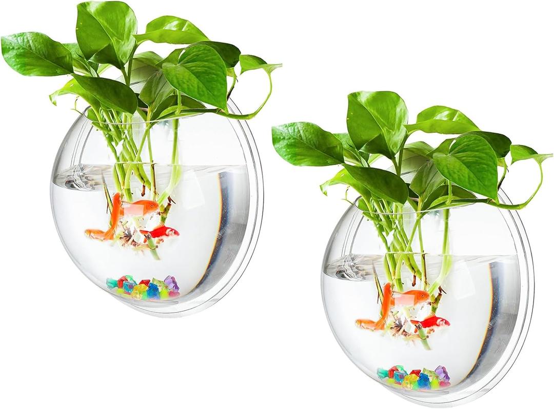 MeiBoAll 2Pcs 6in Wall Fish Bowl, 230ML Clear Acrylic Betta Fish Tank, Wall-Mounted Aquarium, Planter