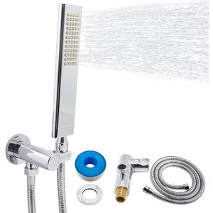 Solid Brass Handheld Shower Head Arc Design High Pressure Polished Chrome Hand Shower Wand with Adjustable Supply Elbow Wall Connector Shower Holder and 59 Stainless Steel Hose Set