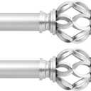 Silver Decorative Farmhouse Curtain Rods 2Pack:18-45"Adjustable Heavy Duty Single Window Curtain Rod for Bedroom Living Room,Silver Boho Rustic Drapery Rod with Vintage Twist Finial Easy Install