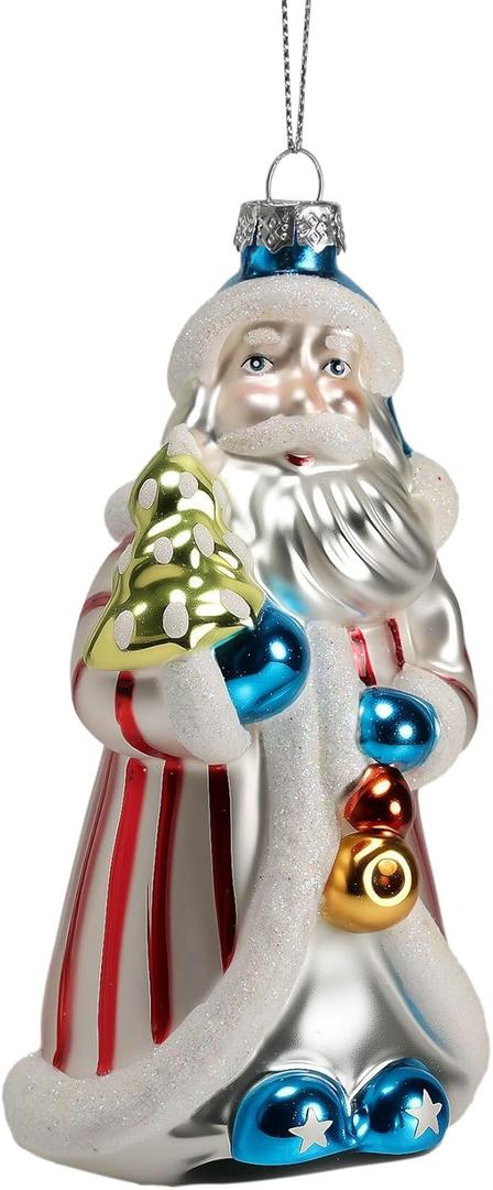 2 x Giftgarden Blown Glass American Flag Patriotic Santa Claus Christmas Tree Ornament, Vintage Star-Spangled Hanging Decoration 5.9 Inches