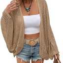 Verdusa Women's Oversized Summer Cardigan Lightweight Sweater Crochet Knit Beach Cover Up Spring Vacation Outfits, Apricot Small