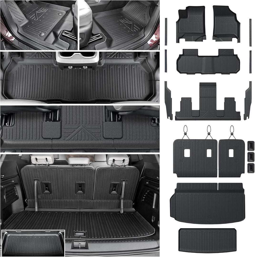 Floor Mats Cargo Mat Set for 2024 2025 2026 GMC Acadia 7 Seats Car Mats Accessories, All-Weather TPE Trunk Mat Cargo Liner Seat Back Covers Door Sill Guards