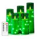 kakoya Flameless LED Candles with Timer 5 Pc Flickering Flameless Candles for Romantic Ambiance and Home Decoration Stable Acrylic Shell, with Embedded Star String，Battery Operated Candles（Green）