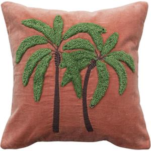 Creative Co-Op Tropical Embroidered Velvet Pillow, Multicolor, Pink