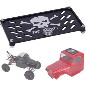 1/10 Scale RC Accessories Roof Rack Luggage with Pulley Bearing, Aluminum 1/8 1/10 RC Crawler Accessories, for SCX10 TRX4 Capra Car Shell Decoration FJ40 Housing Accessories (Black B)
