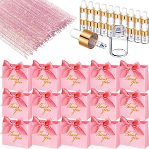 Junkin 40 Piece Mini Pink Thank You Gift Bag 20 Pcs Glass Oil Dropper Vial 2ml 20 Pcs Disposable Nail Stick Cuticle Pusher Pink Goodie Bag for Employee Appreciation Day Wedding Baby Shower Party Favor