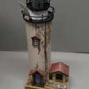 Wooden Lighthouse Decor with Light, Decorative Nautical Lighthouse Rustic Ocean Sea Beach Themed Lighthouse Decoration, Handcrafted Tabletop Nautical Themed Home Decor Bathroom Decor (12H)