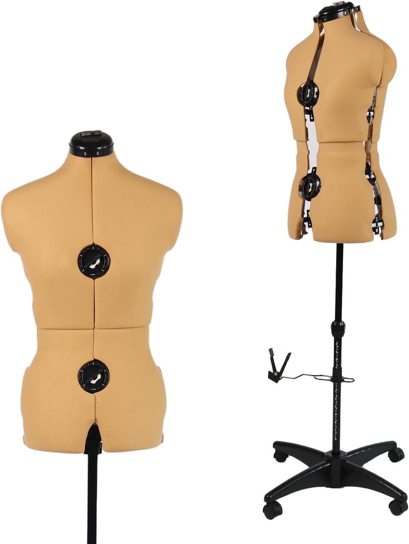 Turmeric Adjustable Dress Form Mannequin for Sewing Female Size 6-14, Pinnable Model Body with 13 Dials, Detachable Casters, 42.5"-60" Height Range for Clothing Display, Small to Medium