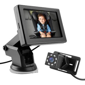Baby Car Rear Mirror Camera, Backseat Infant with HD Night Vision 4.3 inches HD Mirror Display, Reusable Sucker Bracket, Upgraded 360 Degree Rotating Camera, Easily Watch Babys Move in Car