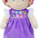June Garden 12" Soft Dolly Laura - Stuffed Soft Baby Doll Gift for 1 2 3 Year Old Girls - Purple Dress