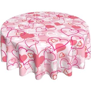 5 x Valentines Day Tablecloth Round 60 Inch,Pink Heart Table Cloth Water Resistant Washable Polyester Valentine's Day Table Cover for Kitchen Dining Table Party Decorations