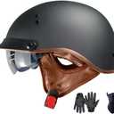 Motorcycle Half Helmet with Retractable Inner Sun Shade Quick Release Buckle DOT Approved Half Face Cycling Helmets for Men Women Adult (Black, XL)