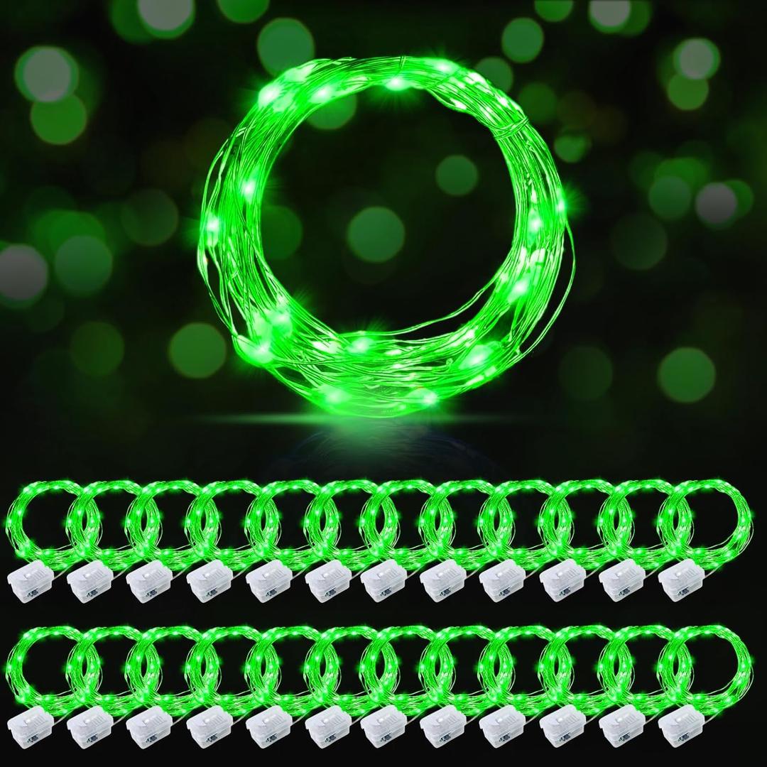AIKEI 24 Pack LED Fairy Lights Battery Operated, String Lights Waterproof 7 Feet 20 Led Firefly Starry Lights for Wedding Party Bedroom Garden Christmas Decoration Green