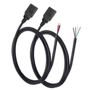 2 x 2Pcs USB A Female Plug to Bare Wire Open End Cable 3.3Ft(100cm) 5V 2.1A 2 & 4 cores Power and Data Transmission Pigtail Repair Tin on The Tail Cable Cord DIY Black