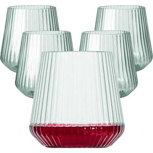 40 Pack Plastic Ribbed Wine Glasses, 14Oz Origami Disposable Wine Glasses Unbreakable Clear Plastic Cocktail Glasses Recyclable Shatterproof Reusable Wine Cups (14oz-green-40pack)