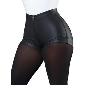 Women's Black Faux Leather Shorts High Waist Sexy Stretch Mini Booty Hot Shorts (Black, S)