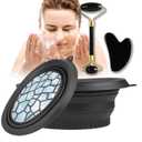 Foldable Facial Ice Bowl Gua Sha facial roller and Silicone Facial Ice Bowl Set Portable Ice Bucket Reusable Facial Ice Holder for Facial Treatments Eliminate Puffiness Travel Built-in Ice Cube (3pcs)