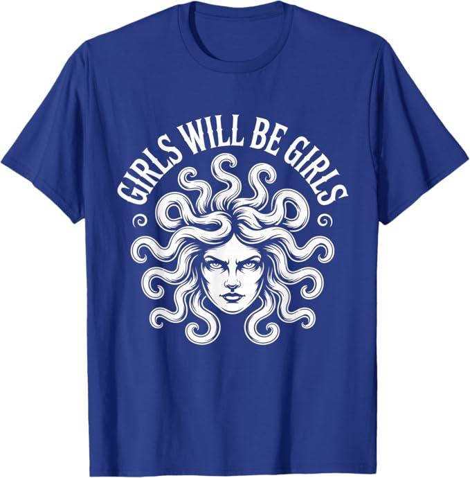 Girl Will Be Girls Tee Medusa Feminist Women Vintage Retro T-Shirt M Royal Blue