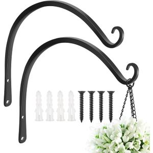 FEED GARDEN 2 Pack 14 Inch Hanging Plant Bracket Wall Hooks Decorative Plant Hangers for Outdoor Hanging Bird Feeders, Wind Chimes, Plant Baskets, Black