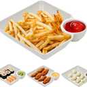 4 Pcs Chips and Salsa Serving Dish Plates, Veggie Platter Dipping Serving Trays with Sauce Rack for Buffet Family Party Appetizer Sushi Taco Salsa Charcuterie Barbecue Plate, Reusable (White, 4PCS)