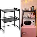 Geetery Expandable 2 Tier Mini Fridge Stand with Storage for Dorm Microwave Stand Over Mini Fridge Storage Shelf 15"-26" Kitchen Countertop Organizer with 6 Hooks College Rooms Kitchen, 30.71 inches