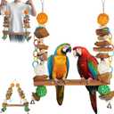 3-in-1 Parrot Toys Natural Coconut Fiber Parrot Hammock (Swing + Perch + Chew Toy) Natural Bird Perches for Medium Large Birds - 23" Bird Toys for Parrots Stand