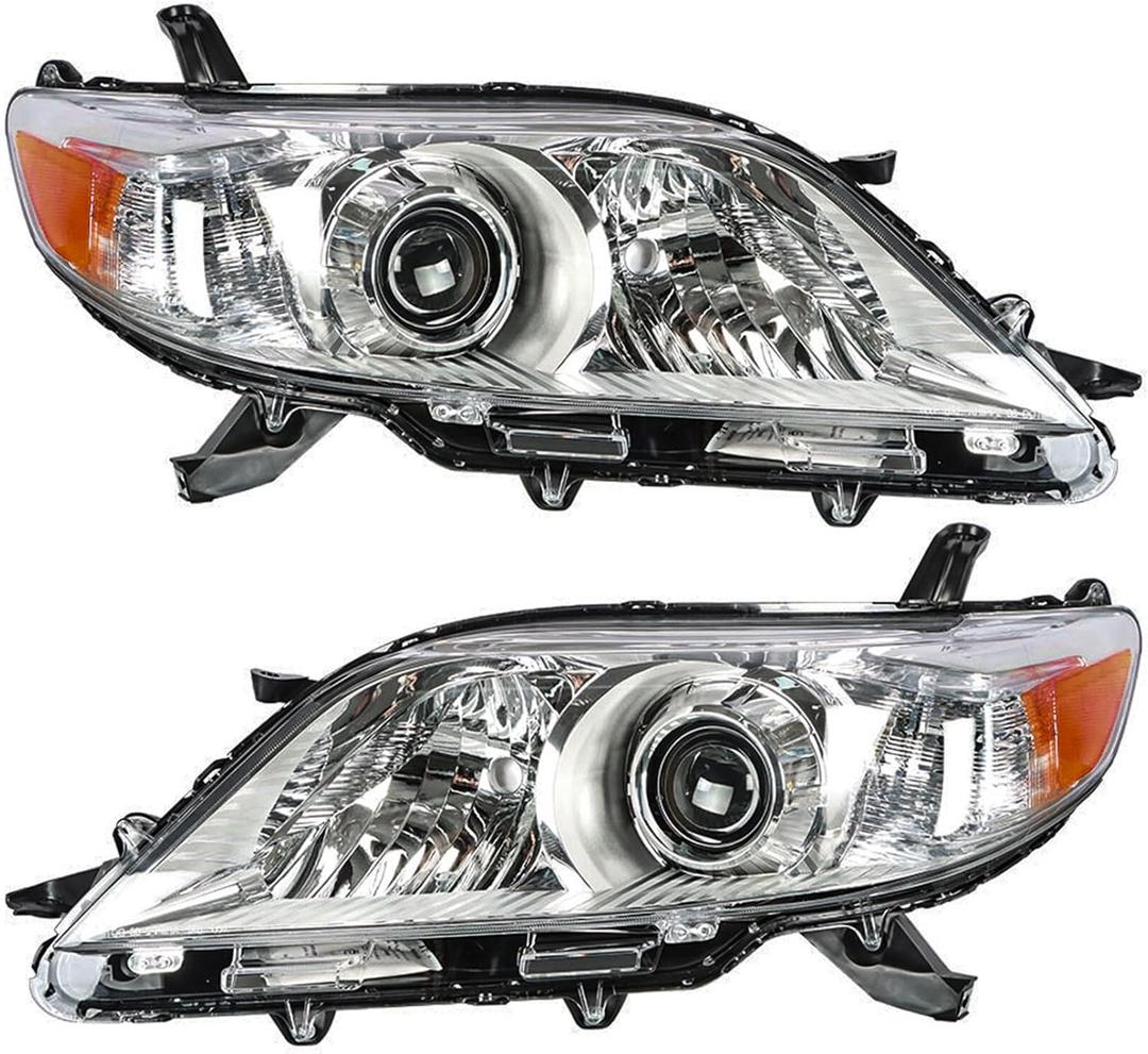 Silscvtt Headlights Front Head Lamps Replacement for Toyota Sienna 2011-2018 Halogen Projector Headlamp Pair Driver and Passenger Side