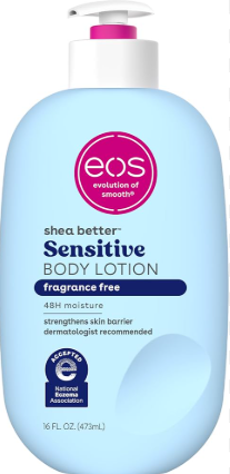 eos Shea Better Sensitive Skin Body Lotion, 48Hour Moisture Skin Care, For Dry Skin, Fragrance Free Body Lotion, Eczema Lotion, Vegan, 16 fl oz 